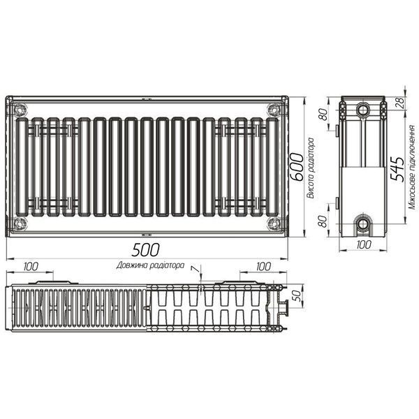Радіатор сталевий 22/600x500 бок OPTIMUM